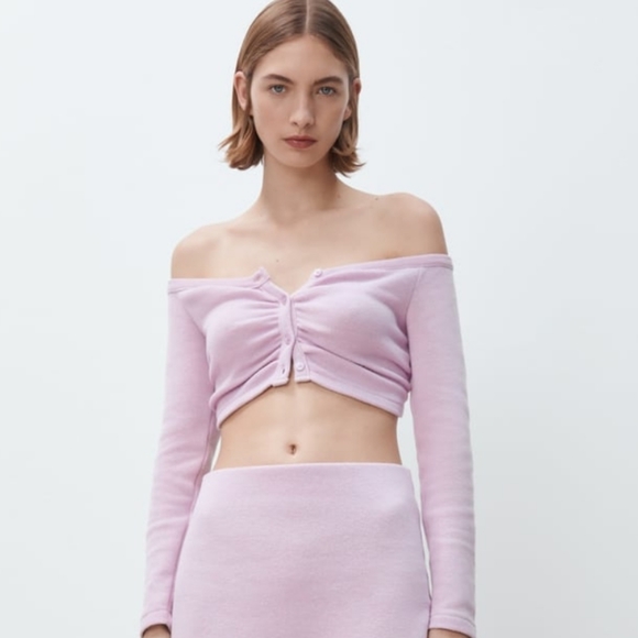 Soft Ruched Cardigan Zara Mauve - Picture 10 of 12